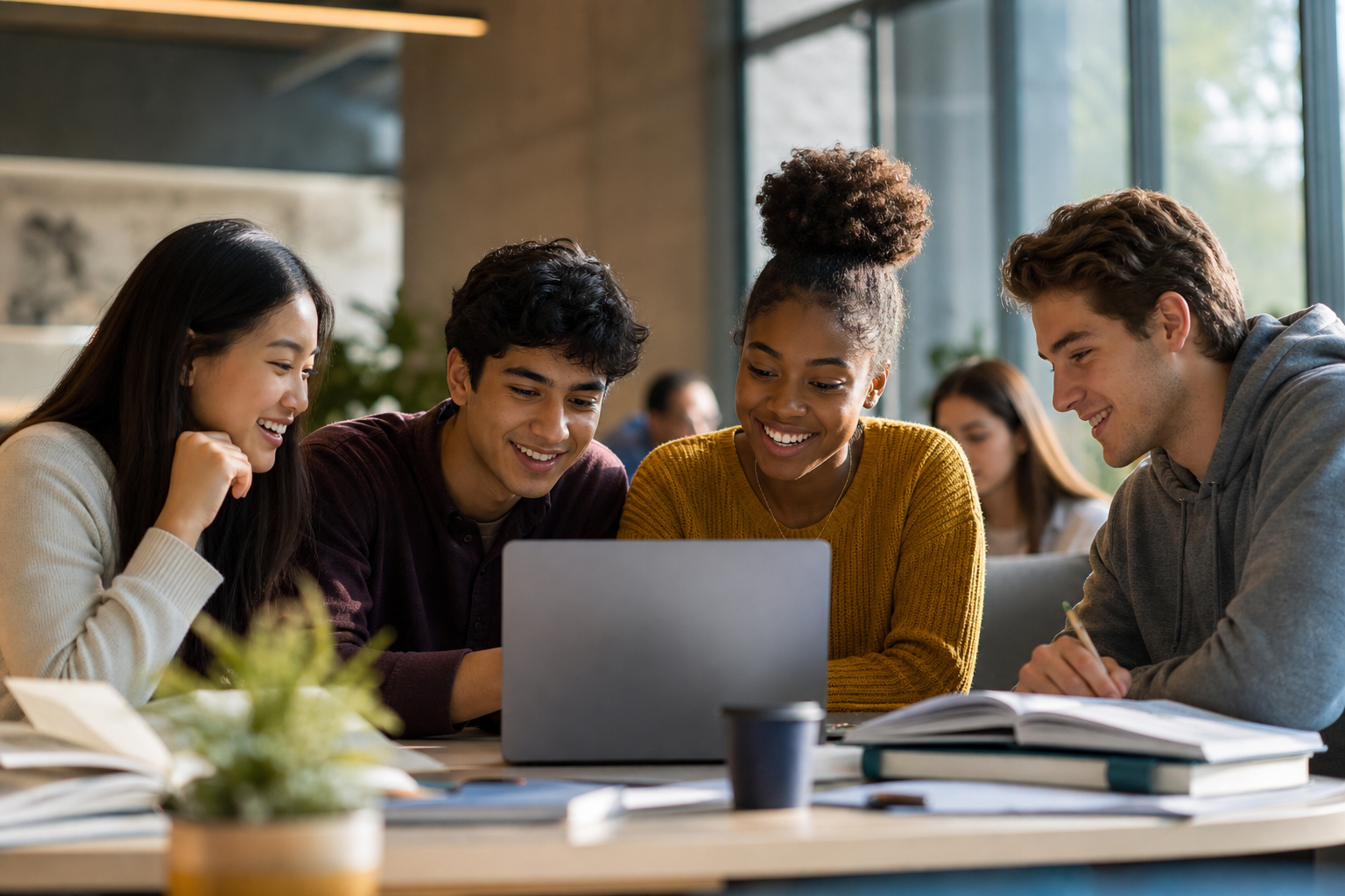 Students collaborating in a modern study space